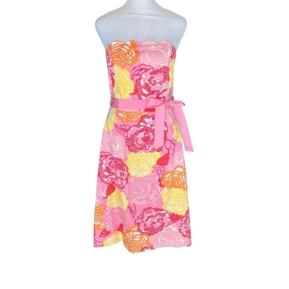 Lilly Pulitzer - Vintage Derby Winners Circle  Scallop Strapless Midi Dress Sz 8 - Picture 1 of 5